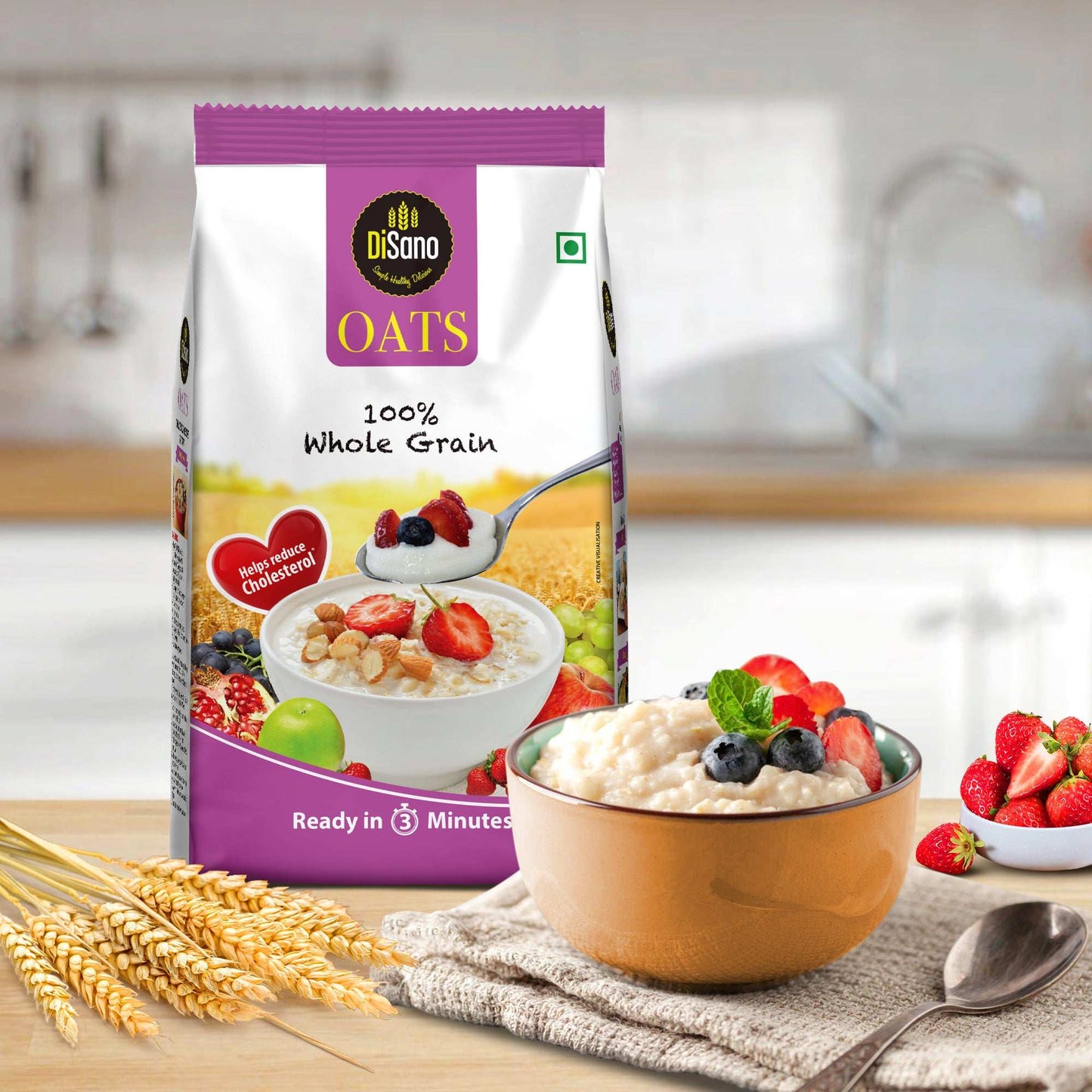 Disano Oats, 1kg, Natural Whole Grain, High in Protein and Fibre, Rolled Oats