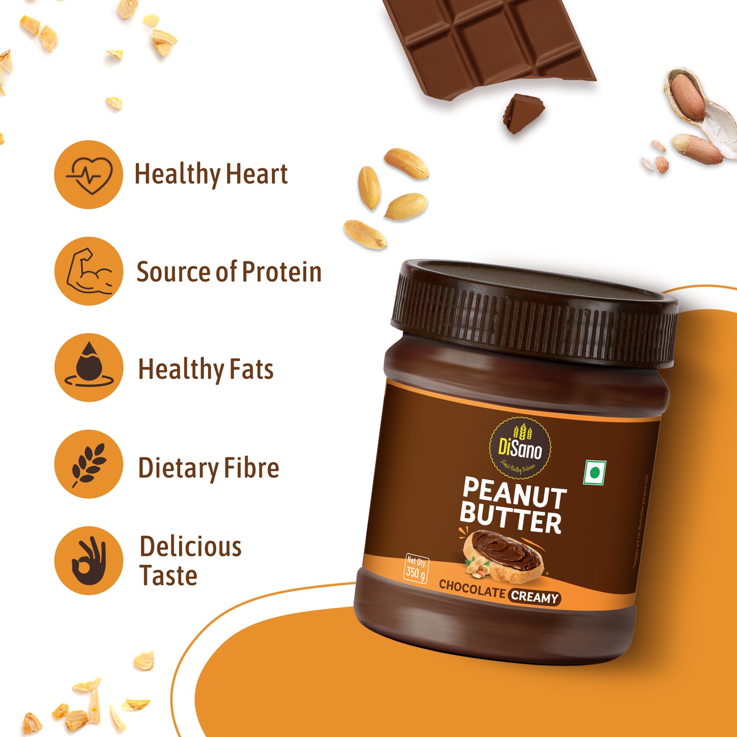 Chocolate Peanut Butter Creamy, 350g, 23g Protein & 6.4g Dietary Fibre, Tasty & Healthy Chocolate Spread for Breakfast & Snacks, Made with Premium Roasted Peanuts, Zero Cholesterol & Trans Fat