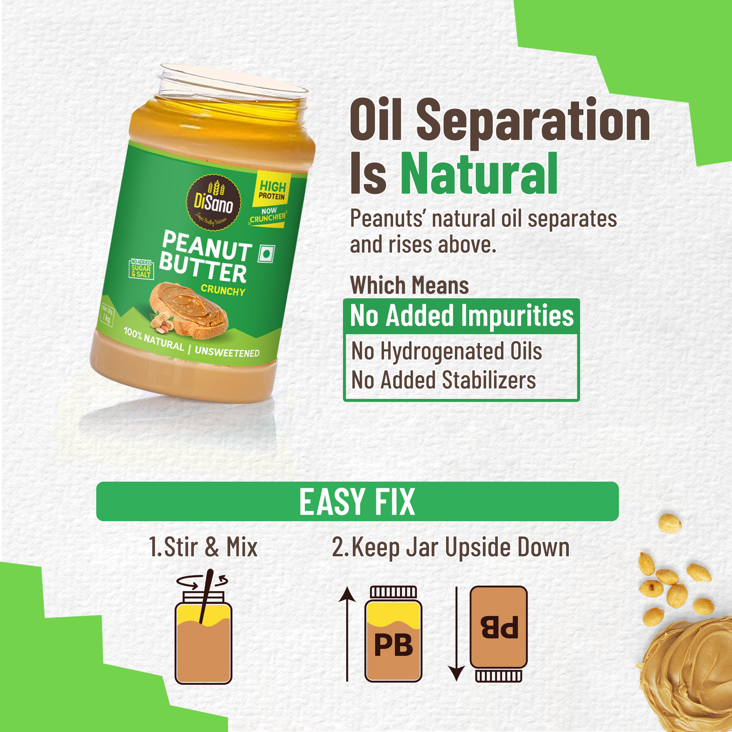 Natural Peanut Butter Crunchy 1Kg, Unsweetened, High Protein Peanut Butter, No Added Sugar Or Salt, Vegan, 100% Roasted Peanut Butter Roasted Peanut Butter