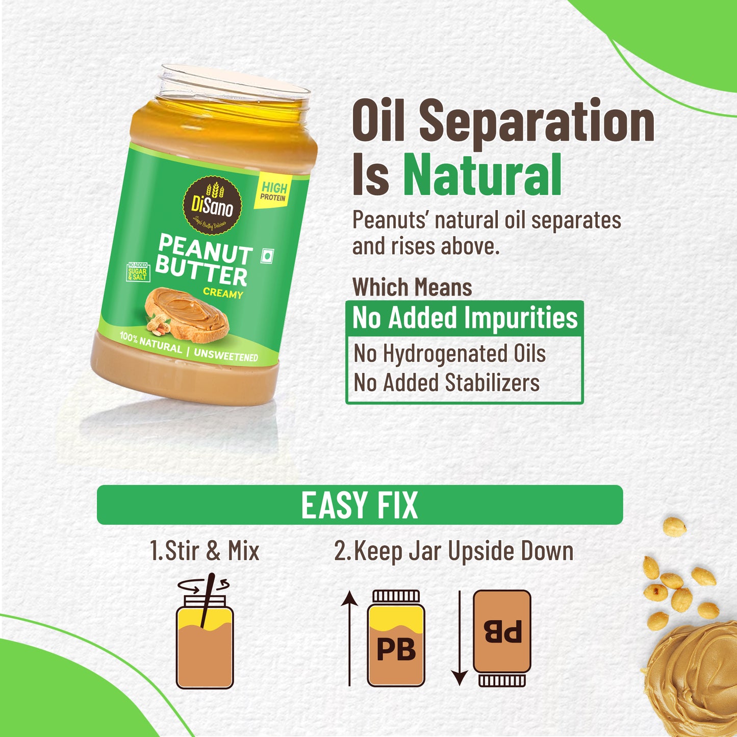 Natural Peanut Butter Creamy 1kg, Unsweetened, High Protein Peanut Butter, No Added Sugar or Salt, Vegan, Gluten-Free Nut Butter Spread, 100% Roasted Peanut Butter