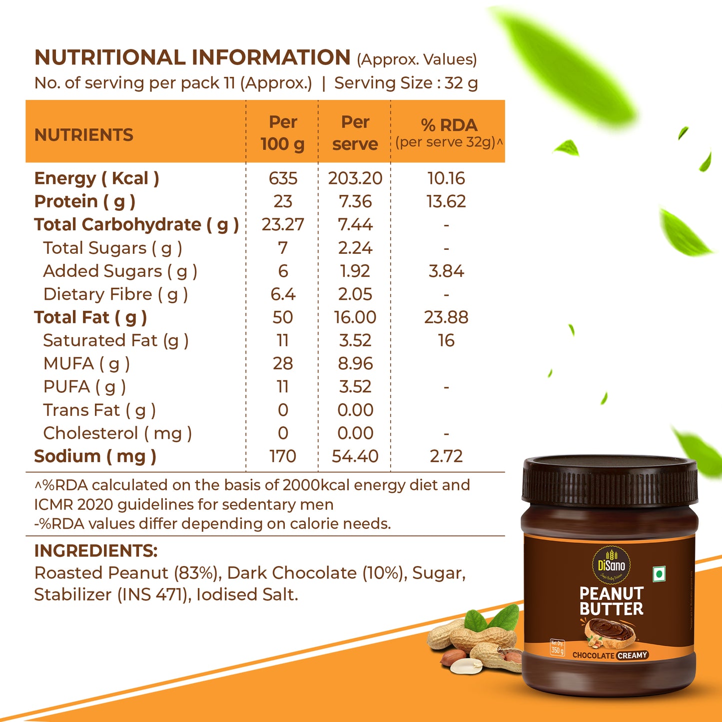 Chocolate Peanut Butter Creamy, 350g, 23g Protein & 6.4g Dietary Fibre, Tasty & Healthy Chocolate Spread for Breakfast & Snacks, Made with Premium Roasted Peanuts, Zero Cholesterol & Trans Fat