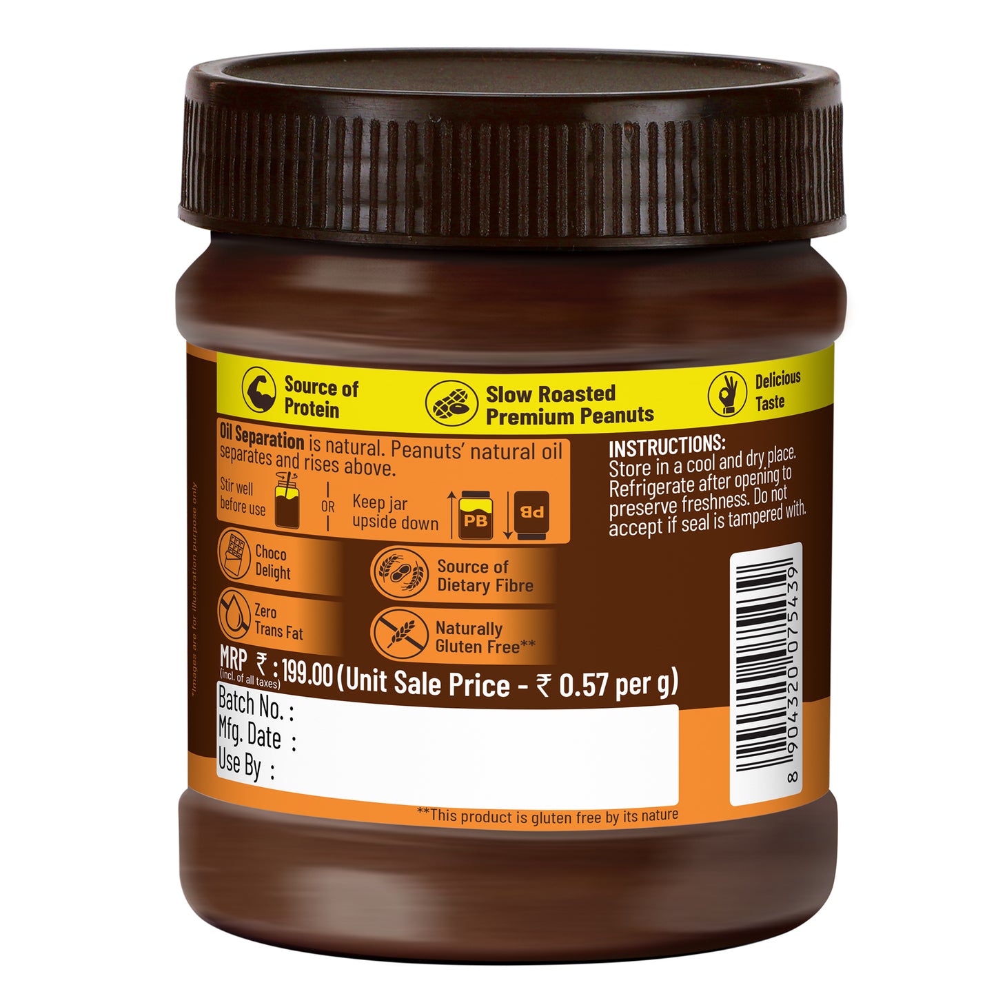 Chocolate Peanut Butter Creamy, 350g, 23g Protein & 6.4g Dietary Fibre, Tasty & Healthy Chocolate Spread for Breakfast & Snacks, Made with Premium Roasted Peanuts, Zero Cholesterol & Trans Fat