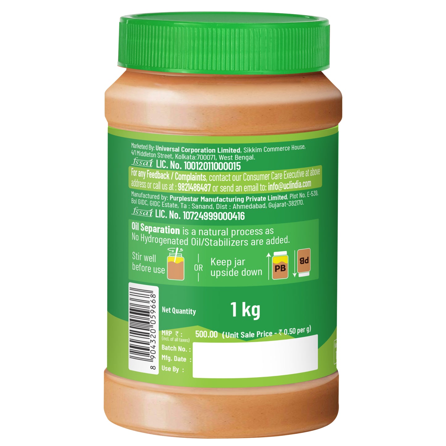 Natural Peanut Butter Crunchy 1Kg, Unsweetened, High Protein Peanut Butter, No Added Sugar Or Salt, Vegan, 100% Roasted Peanut Butter Roasted Peanut Butter
