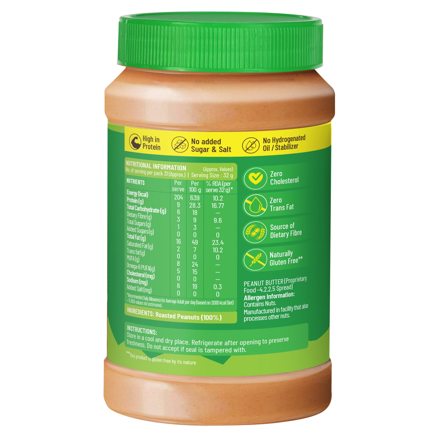 Natural Peanut Butter Crunchy 1Kg, Unsweetened, High Protein Peanut Butter, No Added Sugar Or Salt, Vegan, 100% Roasted Peanut Butter Roasted Peanut Butter