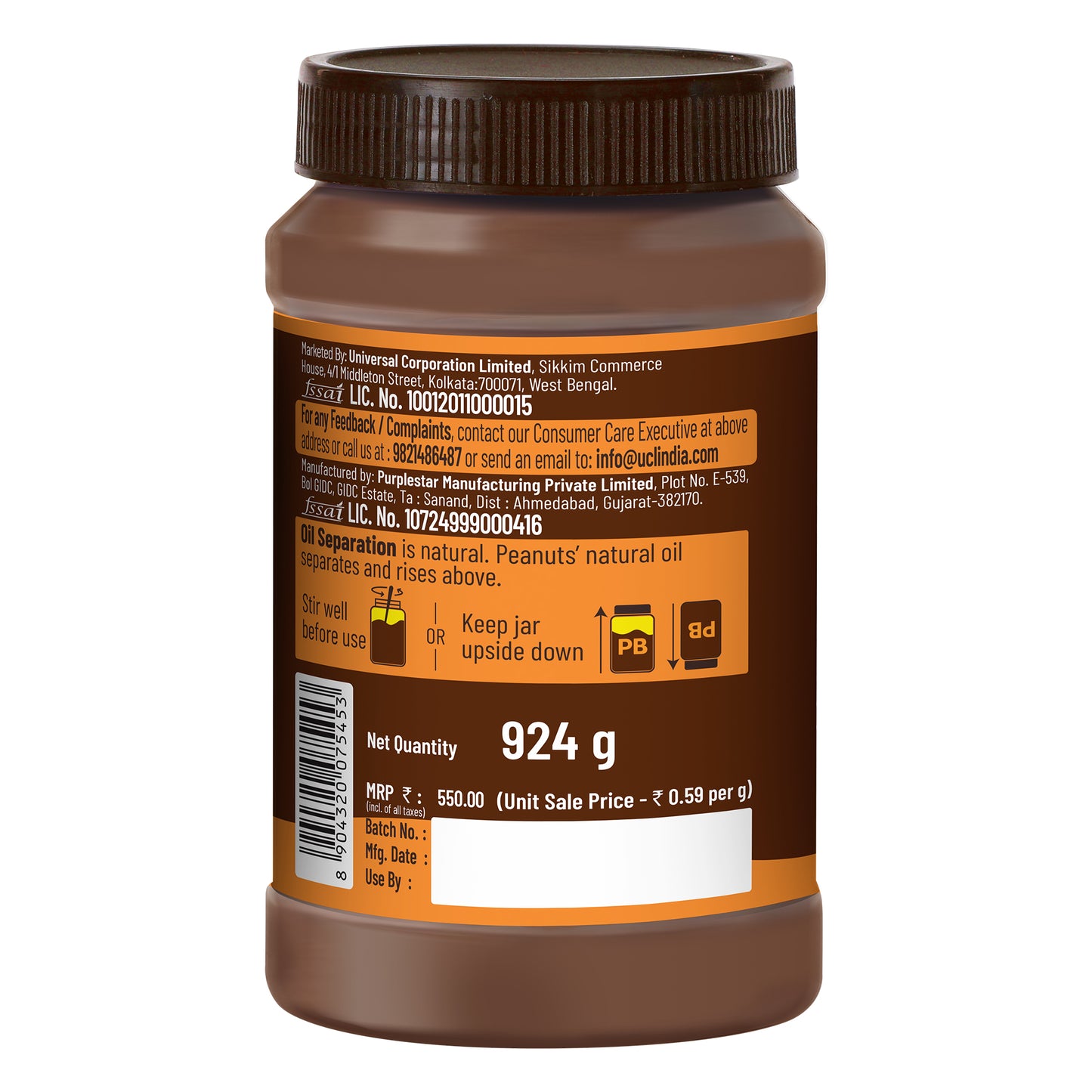 Chocolate Peanut Butter Creamy, 924g, 23g Protein & 6.4g Dietary Fibre, Tasty & Healthy Chocolate Spread for Breakfast & Snacks, Made with Premium Roasted Peanuts, Zero Cholesterol & Trans Fat