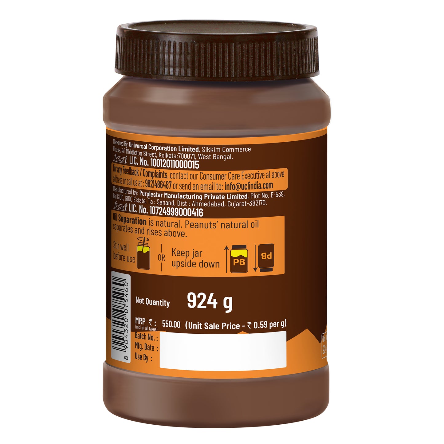 Chocolate Peanut Butter Crunchy, 924g, 23g Protein & 6.4g Dietary Fibre, Tasty & Healthy Chocolate Spread for Breakfast & Snacks, Made with Premium Roasted Peanuts, Zero Cholesterol & Trans Fat