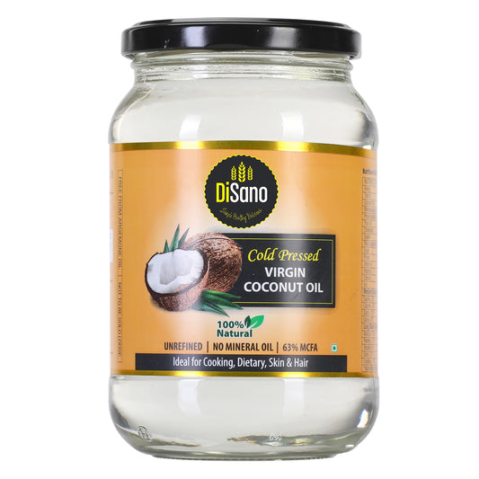 DiSano Cold Pressed Virgin Coconut Oil Bottle, Glass Bottle, 500ml