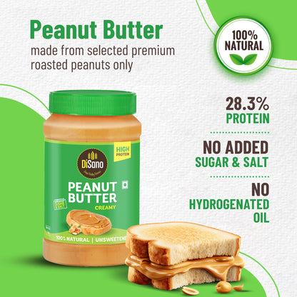 Natural Peanut Butter Creamy 1kg, Unsweetened, High Protein Peanut Butter, No Added Sugar or Salt, Vegan, Gluten-Free Nut Butter Spread, 100% Roasted Peanut Butter