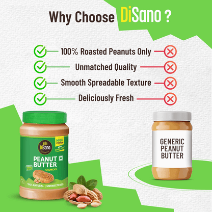 Natural Peanut Butter Crunchy 1Kg, Unsweetened, High Protein Peanut Butter, No Added Sugar Or Salt, Vegan, 100% Roasted Peanut Butter Roasted Peanut Butter