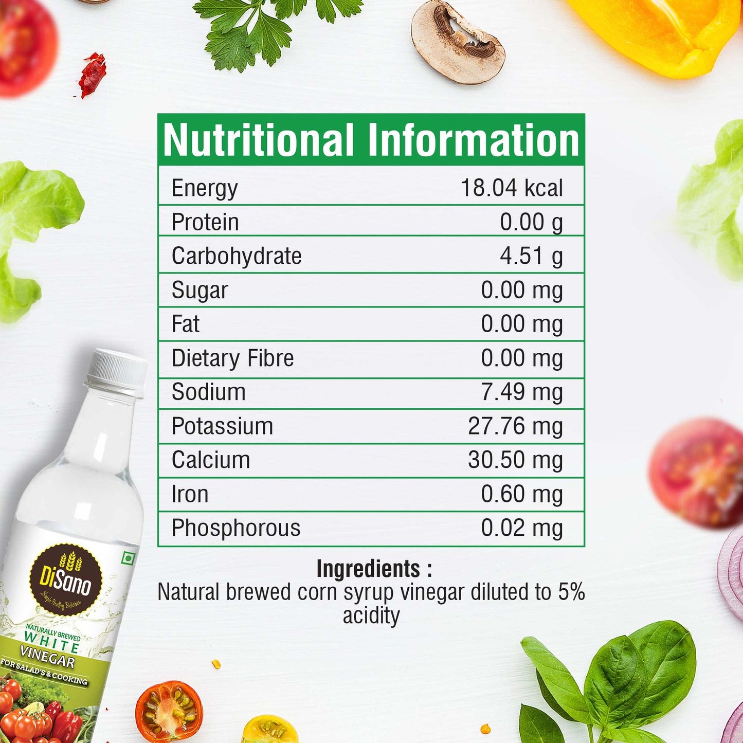 DiSano Naturally Brewed White Vinegar Bottle, 500 ml