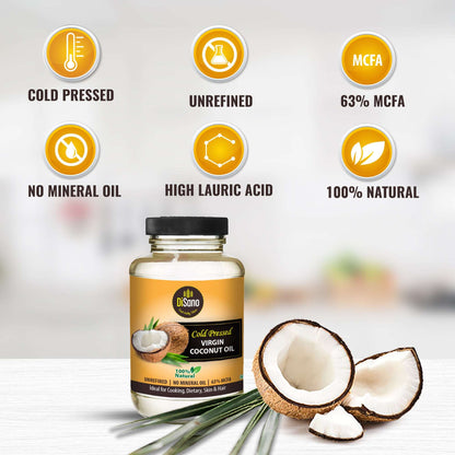 DiSano Cold Pressed Virgin Coconut Oil Bottle, Glass Bottle, 500ml