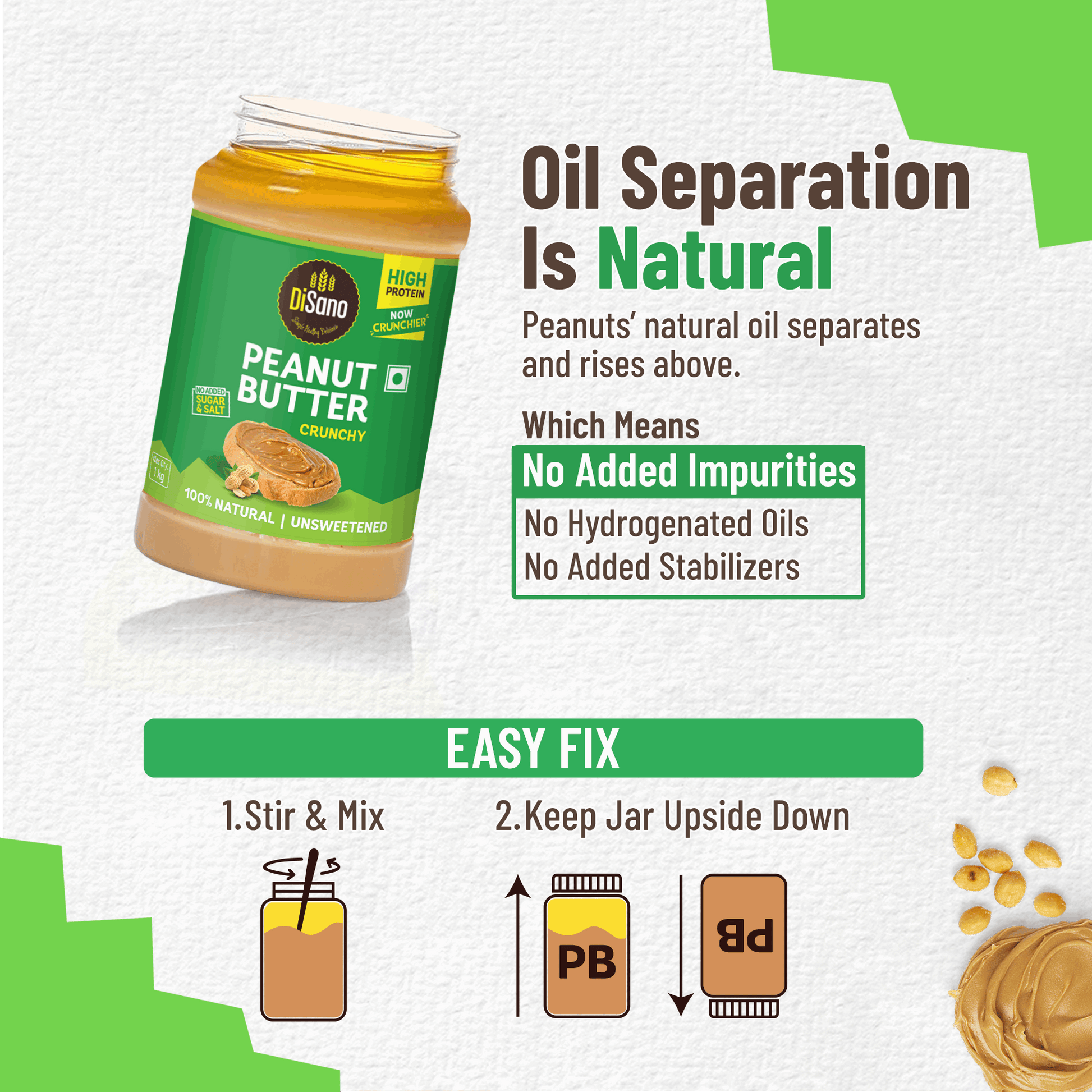Natural Peanut Butter Crunchy 1Kg, Unsweetened, High Protein Peanut Butter, No Added Sugar Or Salt, Vegan, 100% Roasted Peanut Butter Roasted Peanut Butter