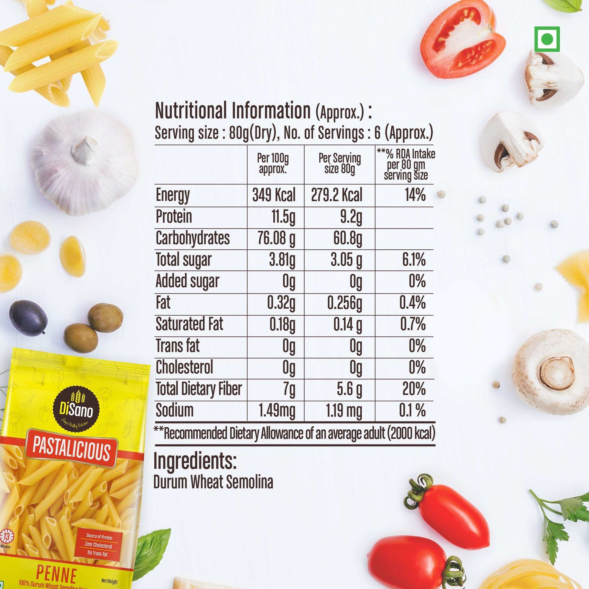 DiSano Pastalicious 100% Durum Wheat Penne Pasta, 500g