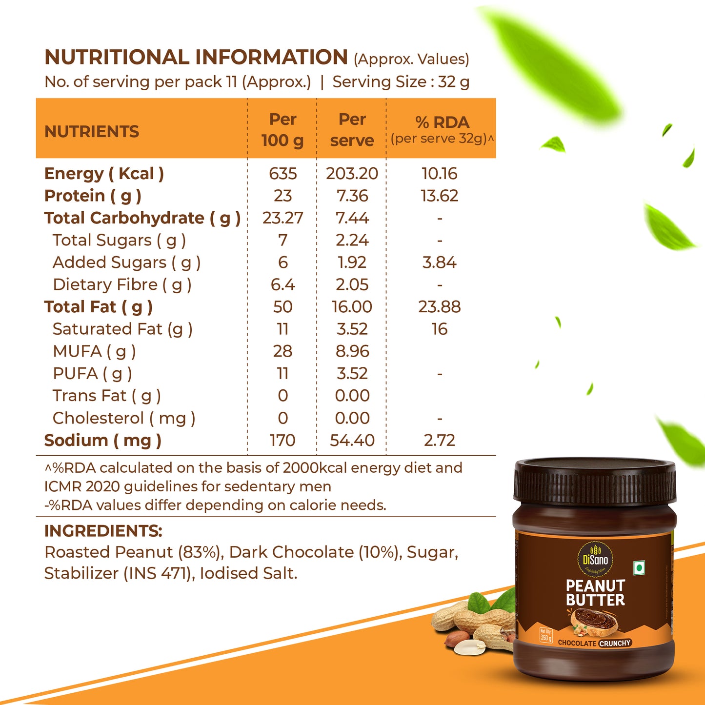 Chocolate Peanut Butter Crunchy, 350g, 23g Protein & 6.4g Dietary Fibre, Tasty & Healthy Chocolate Spread for Breakfast & Snacks, Made with Premium Roasted Peanuts, Zero Cholesterol & Trans Fat