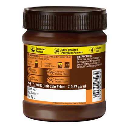 Chocolate Peanut Butter Creamy, 350g, 23g Protein & 6.4g Dietary Fibre, Tasty & Healthy Chocolate Spread for Breakfast & Snacks, Made with Premium Roasted Peanuts, Zero Cholesterol & Trans Fat