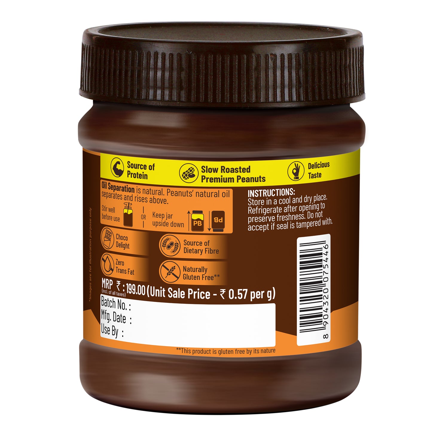 Chocolate Peanut Butter Crunchy, 350g, 23g Protein & 6.4g Dietary Fibre, Tasty & Healthy Chocolate Spread for Breakfast & Snacks, Made with Premium Roasted Peanuts, Zero Cholesterol & Trans Fat