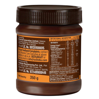 Chocolate Peanut Butter Creamy, 350g, 23g Protein & 6.4g Dietary Fibre, Tasty & Healthy Chocolate Spread for Breakfast & Snacks, Made with Premium Roasted Peanuts, Zero Cholesterol & Trans Fat