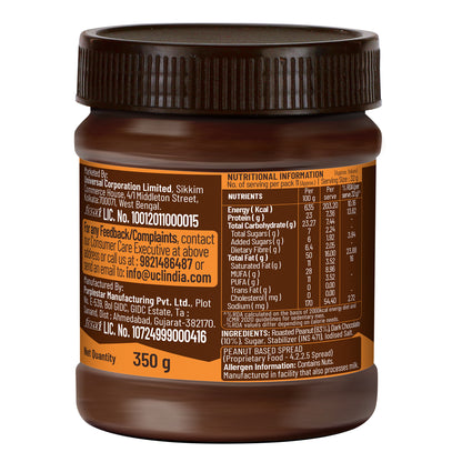 Chocolate Peanut Butter Crunchy, 350g, 23g Protein & 6.4g Dietary Fibre, Tasty & Healthy Chocolate Spread for Breakfast & Snacks, Made with Premium Roasted Peanuts, Zero Cholesterol & Trans Fat