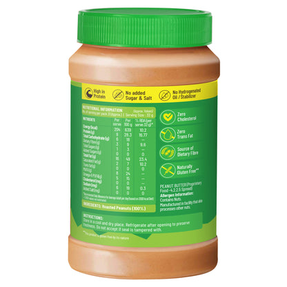 Natural Peanut Butter Crunchy 1Kg, Unsweetened, High Protein Peanut Butter, No Added Sugar Or Salt, Vegan, 100% Roasted Peanut Butter Roasted Peanut Butter