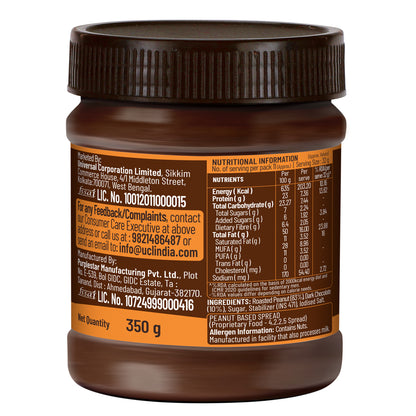 Chocolate Peanut Butter Creamy, 350g, 23g Protein & 6.4g Dietary Fibre, Tasty & Healthy Chocolate Spread for Breakfast & Snacks, Made with Premium Roasted Peanuts, Zero Cholesterol & Trans Fat