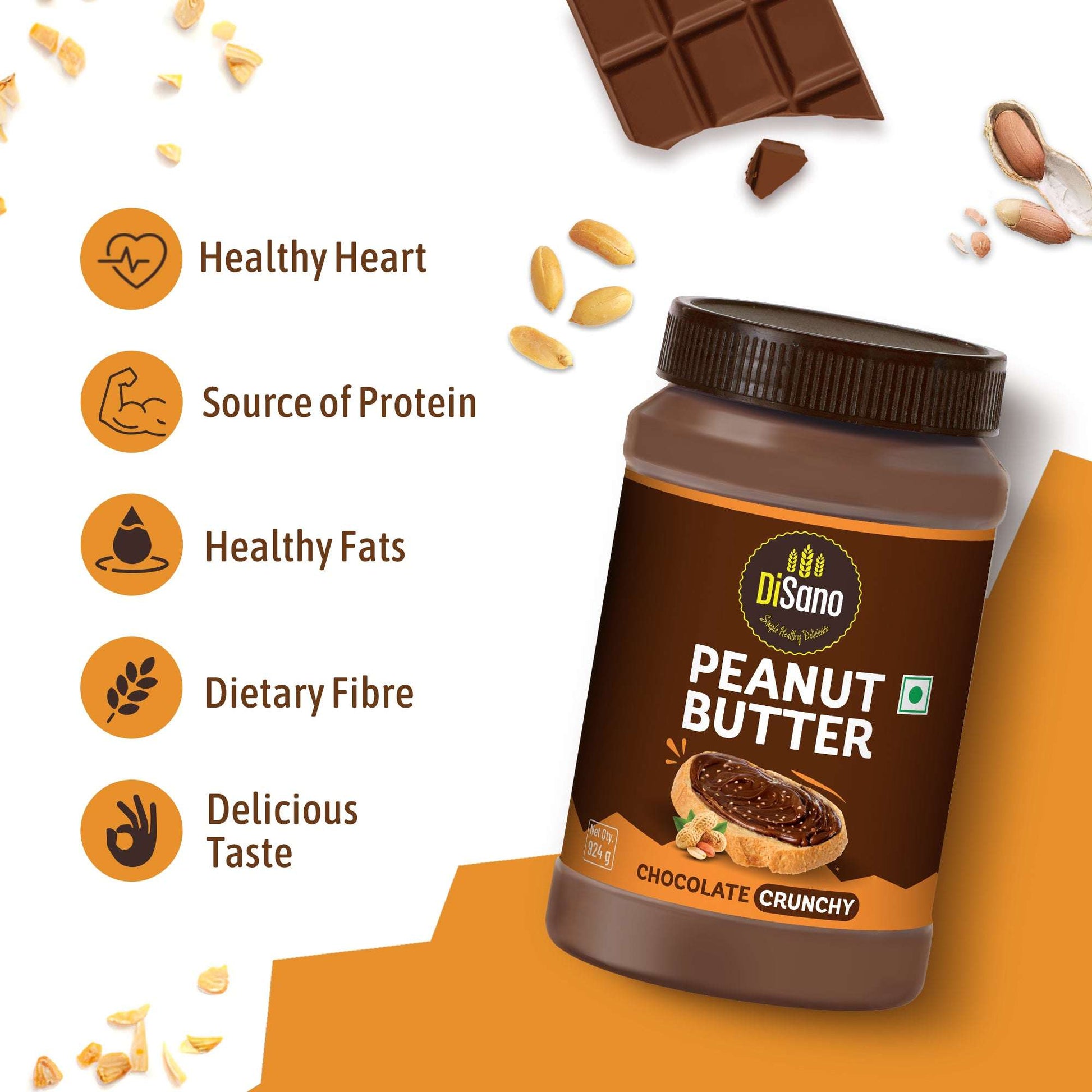 Chocolate Peanut Butter Crunchy, 924g, 23g Protein & 6.4g Dietary Fibre, Tasty & Healthy Chocolate Spread for Breakfast & Snacks, Made with Premium Roasted Peanuts, Zero Cholesterol & Trans Fat