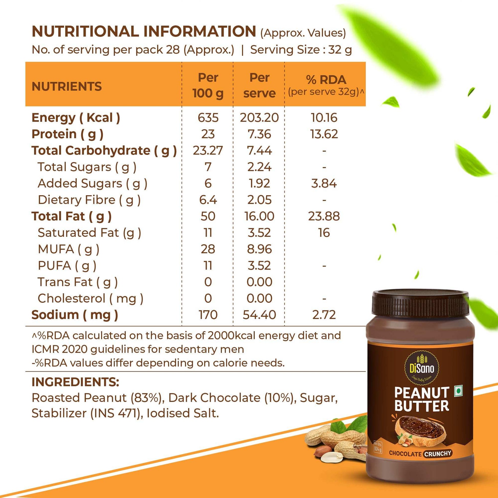 Chocolate Peanut Butter Crunchy, 924g, 23g Protein & 6.4g Dietary Fibre, Tasty & Healthy Chocolate Spread for Breakfast & Snacks, Made with Premium Roasted Peanuts, Zero Cholesterol & Trans Fat