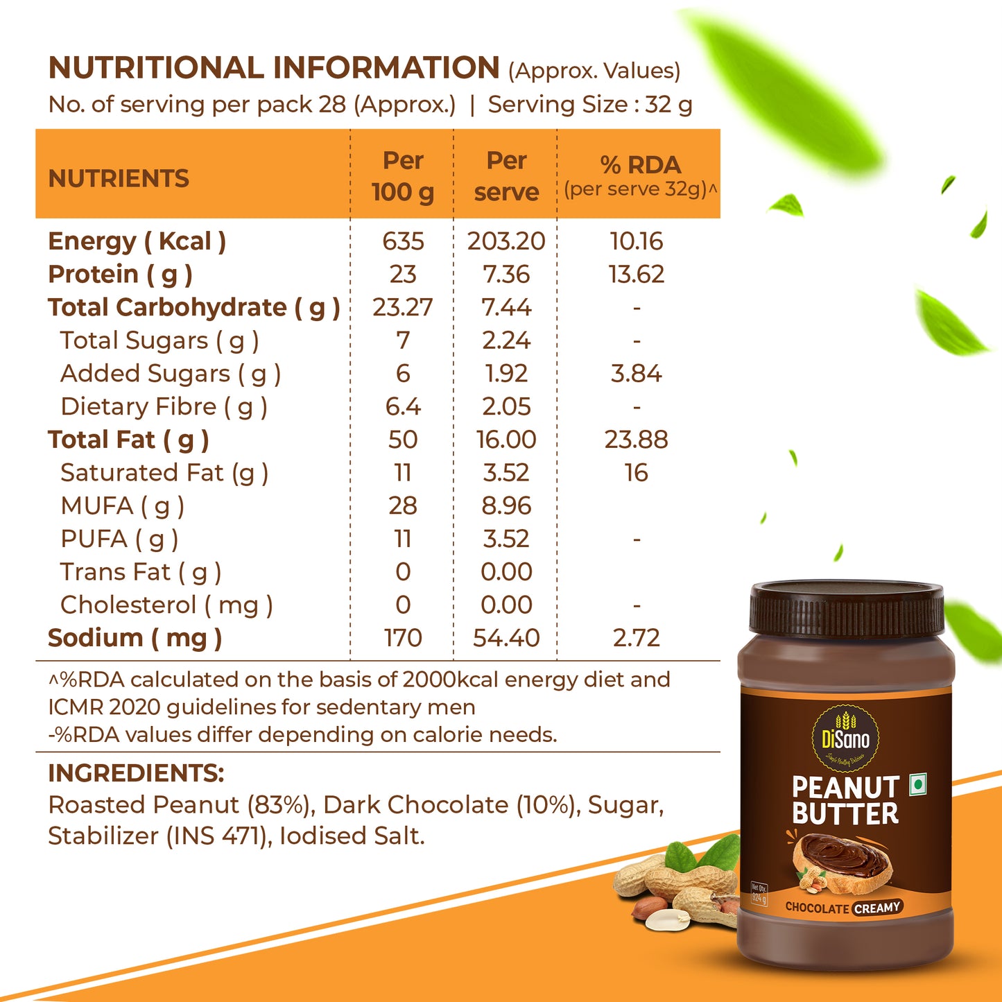 Chocolate Peanut Butter Creamy, 924g, 23g Protein & 6.4g Dietary Fibre, Tasty & Healthy Chocolate Spread for Breakfast & Snacks, Made with Premium Roasted Peanuts, Zero Cholesterol & Trans Fat
