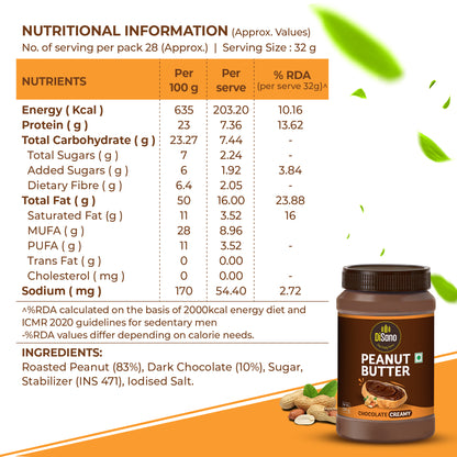Chocolate Peanut Butter Creamy, 924g, 23g Protein & 6.4g Dietary Fibre, Tasty & Healthy Chocolate Spread for Breakfast & Snacks, Made with Premium Roasted Peanuts, Zero Cholesterol & Trans Fat