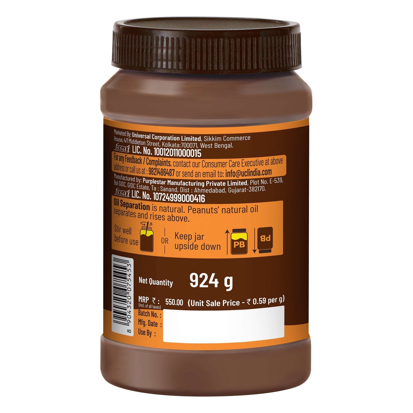 Chocolate Peanut Butter Creamy, 924g, 23g Protein & 6.4g Dietary Fibre, Tasty & Healthy Chocolate Spread for Breakfast & Snacks, Made with Premium Roasted Peanuts, Zero Cholesterol & Trans Fat