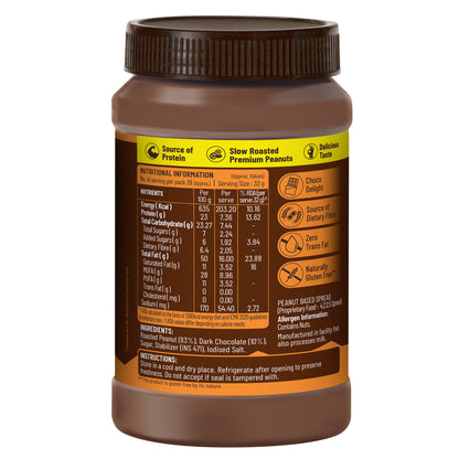 Chocolate Peanut Butter Crunchy, 924g, 23g Protein & 6.4g Dietary Fibre, Tasty & Healthy Chocolate Spread for Breakfast & Snacks, Made with Premium Roasted Peanuts, Zero Cholesterol & Trans Fat
