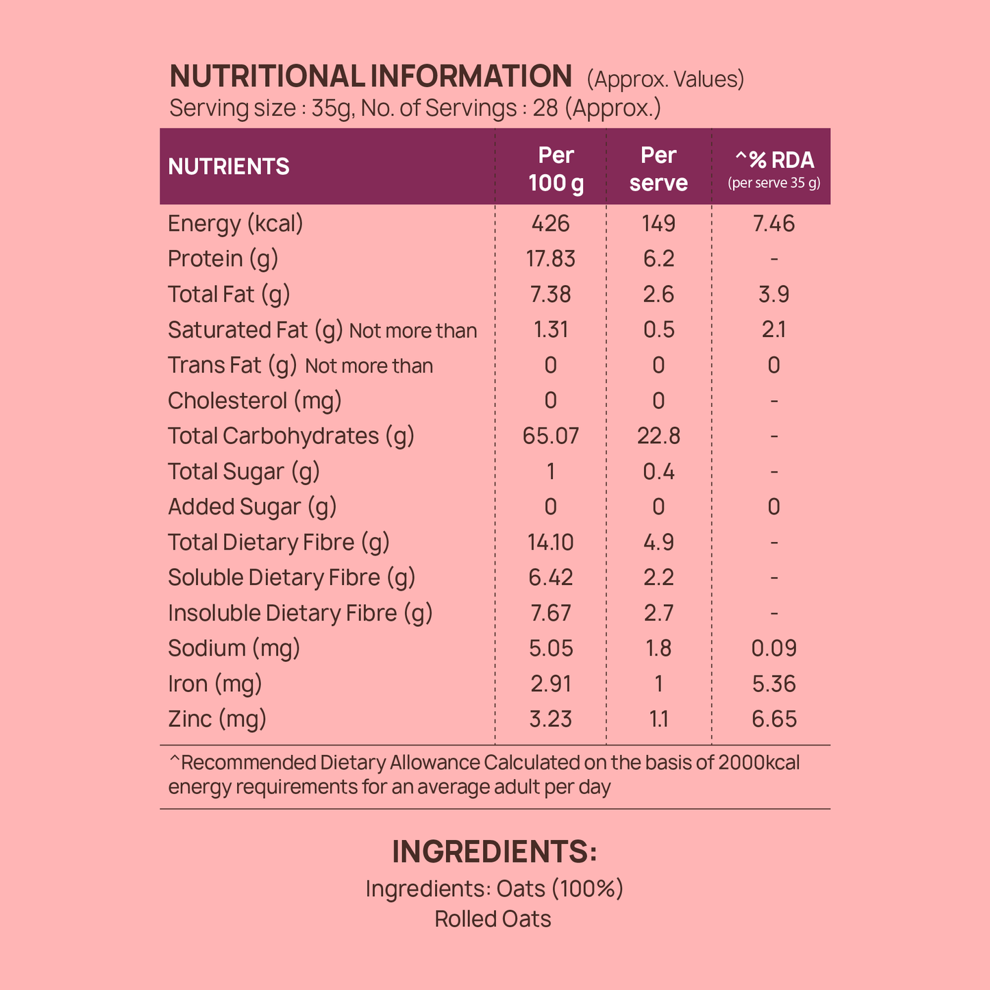 Oats - 100% Whole Grain